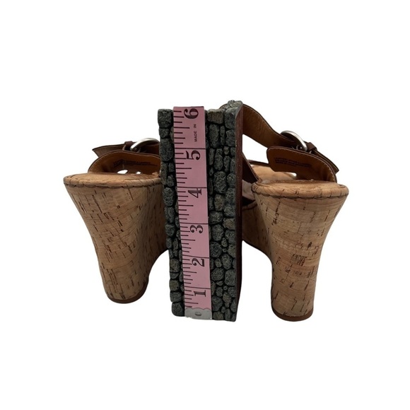 Born Brown Leather Cork Wedge Platform Slip On Sandals Size 9 Women's - Picture 8 of 9